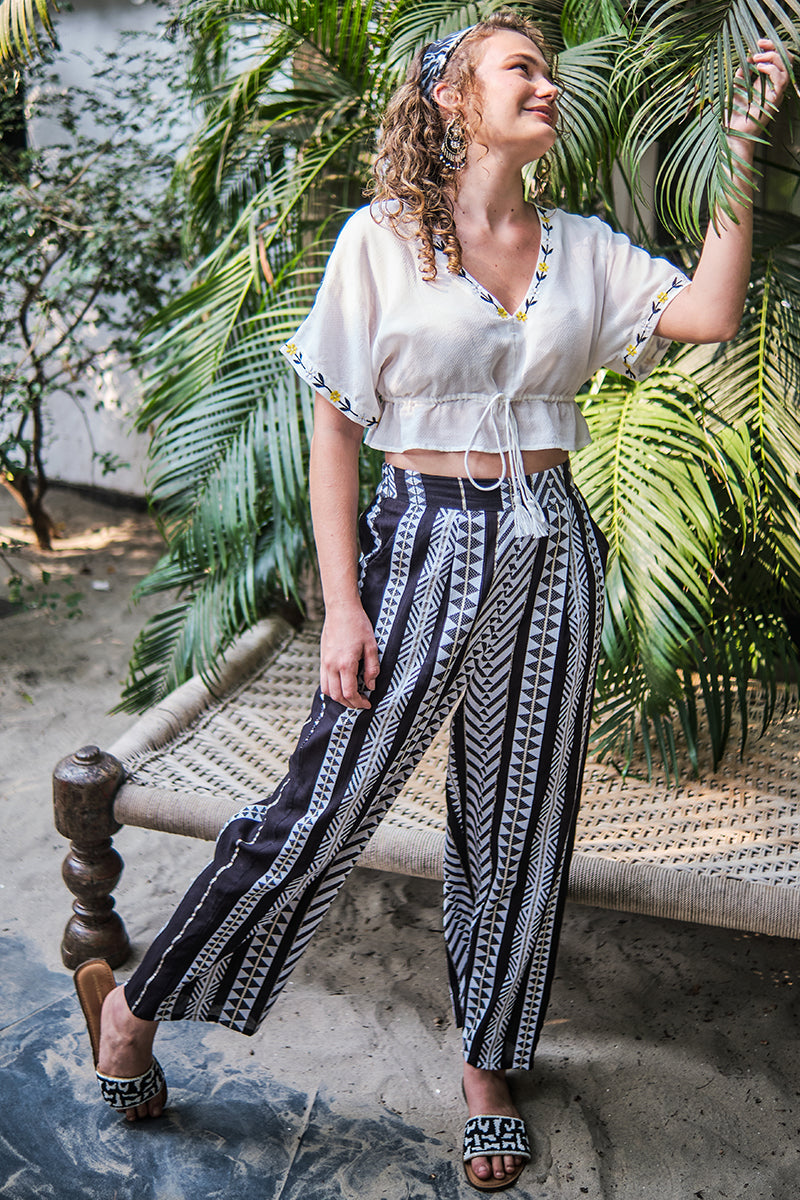 Striped Wide Leg Tiered Pants